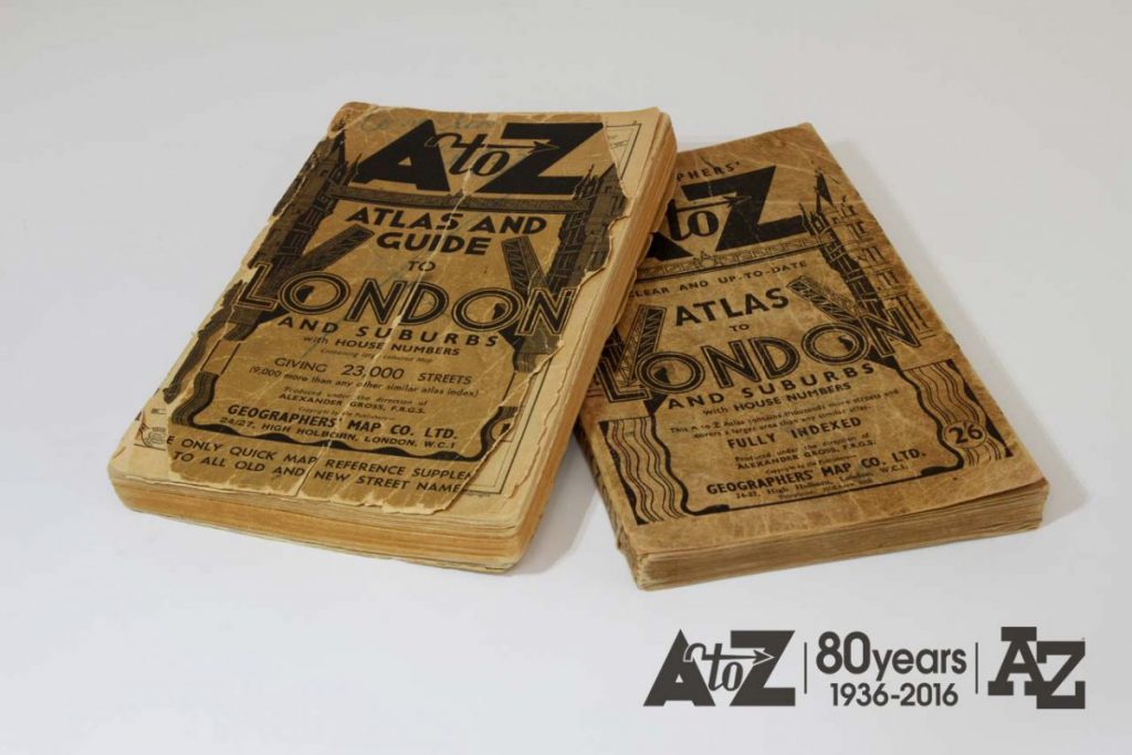 These London A-Zs are amongst the earliest copies in the company’s possession. The one on the left, from 1938 is one shilling, equivalent to 5 pence today, while the 1953 2/6 edition would have been 12.5 pence