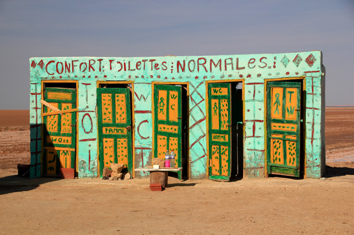 Toilets next to the road in Chott el Djerid, a large endorheic salt lake in southern Tunisia. ©Lucio Valmaggia/500px